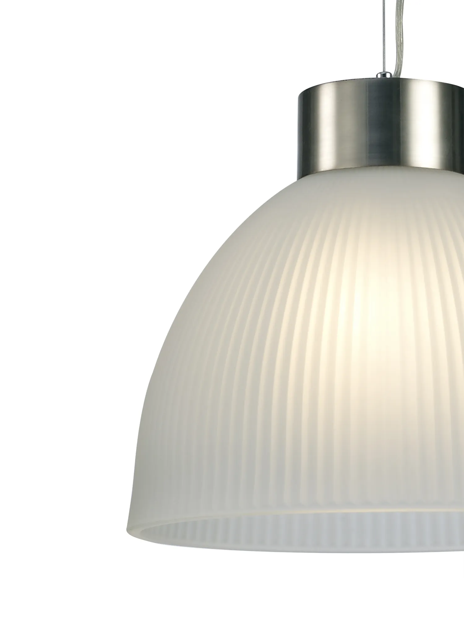 Hof Glass Pendant 1 Light Satin Nickel, Frosted Ribbed Glass D0272  Deco Hof